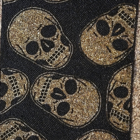 Nicole Miller Black and Gold Skull Beaded Table Runner 13 X 36 Inches - Picture 3 of 5
